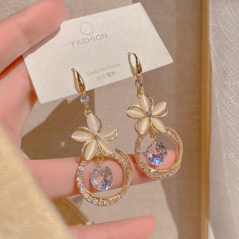 Elegant Floral Crystal Drop Earrings